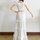 Summer Simple 2 Piece Set Women Simple Ruffled patchwork Mini Sleeve Elastic Hem T-Shirt+Cake Skirt Fashion Party Suits
