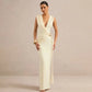 Deep V Neck Sleeveless Maxi Dress Woman Clothing Elegant Evening Dresses Wedding Party