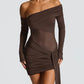 Off-shoulder Long Sleeve Sexy Mini Dress Women Fashion See Through Strapless Backless Draped Ruched Club Party Dresses