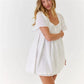 Square Neck Eyelet Lace Mini Dress Women Flutter Short Sleeve Front Button Pleated Loose Babydoll Summer Vacation Dress
