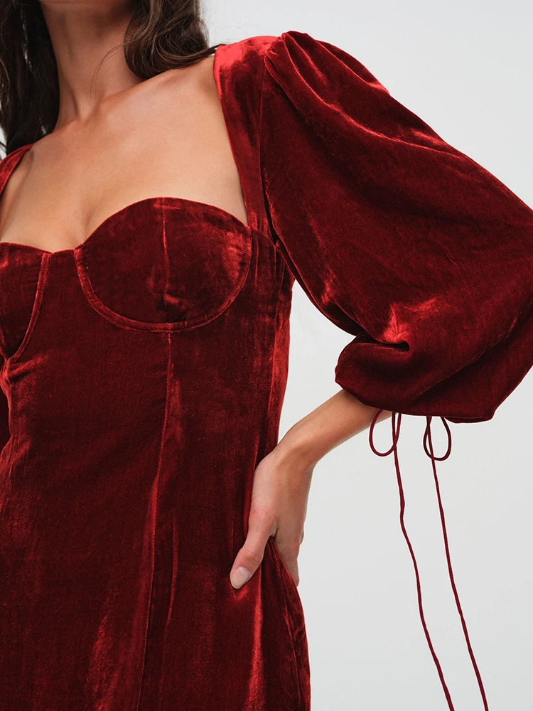 Velvet Backless Sexy Mini Dress For Women Elegant Autumn Winter New Square Collar Half Sleeve Bodycon Club Party Dress