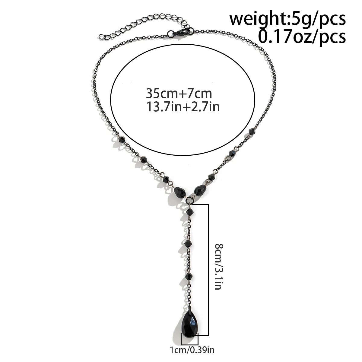 Goth Black Water Drop Crystal Chest Chain Necklace for Women Collares Vintage Sexy Link Choker Y2K Halloween Jewelry Accessories