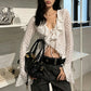 Jacquard t-Shirt Women Bandage Ruffles v-Neck Irregular Hem Elasticity Flare Sleeve Sexy Street Fashion Clubwear