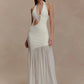 Hollow Out Halter Backless Sexy Maxi Dress Women Gown Elegant Patchwork V Neck Sleeveless Bodycon Club Party Long Dress