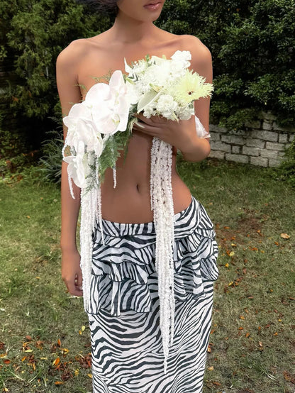 Zebra Printed Mesh See Through Skirt Sexy Vacation Beach Low Rise Long Maxi Skirts for Woman Clothing Summer