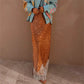 Vintage Floral Print Bodycon Long Skirt Women Polka Dot Lace Spliced Hem High Waist Mermaid Midi Skirt Casual Beachwear