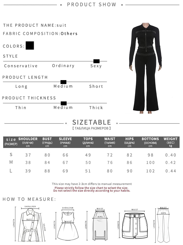 Sporty Style Rhinestone 2 Piece Set Woman Zip Stand Collar Cardigan Jacket+Elastic Waist Flare Pants Fashion Streetwear