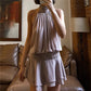Elegant Halter Neck Mini Dress Backless Pleated High Waist Layered Ruffle Hem Solid Color Short Dress Party Club Outfit