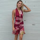 Floral Print Mesh Halter Mini Dress Woman Fashion 2026 Summer Dresses