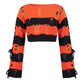 Y2K Punk Distressed Striped Crop Knit Sweater Women Cross Lace Up Side Long Sleeve Ripped Hole Gothic Streetwear Top