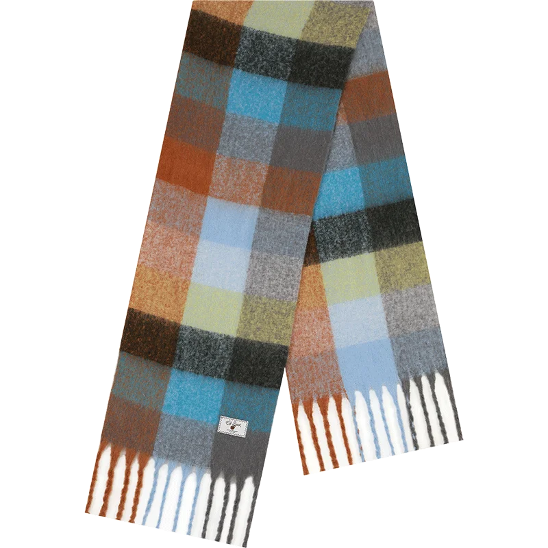 Retro Plaid Striped Plush Scarf for Women