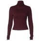 Turtleneck Long Sleeve Tees Basic Solid Color Fitted T Shirts Fall Winter Tops for Woman Clothes