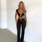 Hollow Out Halter Jumpsuit Women See Through Floral Lace Mesh One Piece Black Jumpsuits Sexy Club Outfits