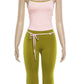 Summer Trend 2 Piece Set Women Sweet Hottie Low-Neck Line-Patchwork Tank Top+Bandages Bow Capri Pants Simple Street Suits