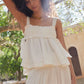 Boho Smocked Ruffle Crop Cami Solid Color Adjustable Tie Back Spaghetti Strap Loose Summer Beach Vacation Tank Top