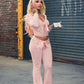 Autumn New Trend Women 2 Piece Set Tracksuit Bow Crop Tops+Flare Pants Matching Streetwear Simple Casual Stretch Outfits
