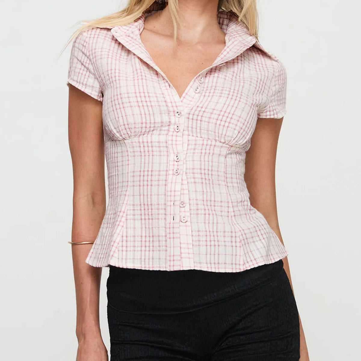 Women's Y2K Short Sleeve Plaid Button Down Shirt Button Down Blouses Tops Casual Summer Shirt Tops 90s Streetwear
