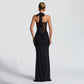 Halter Backless Fishtail Maxi Dress Sheer Mesh Patchwork Black Evening Dresses Elegant Sexy Party Outfits