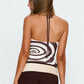Women Y2K Spiral Print Halter Top Backless Sleeveless Crop Top Summer Retro Aesthetic Slim Fit Party Clubwear Streetwear