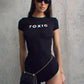 Letter Print Fashion Romper Women Body-Shaping  o-Neck Mini Sleeve Tight Peach Hip Casual Simple Workout Playsuits