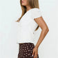 Women Ruffle V Neck Puff Sleeve Blouse Vertical Striped Button Down Cropped Shirt Vintage Slim Fit Casual Short Top