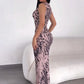 Sexy Fashion Long Dress Woman Leopard Print o-Neck Sleeveless High Waist Robe Midnight Club Party Elegant Vestidos