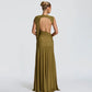 Mesh Draped Sash Sleeveless Open Back Maxi Dress Elegant for Woman Wedding Guest Party Dresses