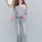 Sweet Lace Strap One-Shoulder Top, Boat Neck Short Sleeve, Casual Feminine Loose Top for Women