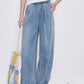 High Waist Wide Leg Jeans for Women, Casual Loose Fit Denim Pants with Elastic Waist, Lightweight Washed Trousers