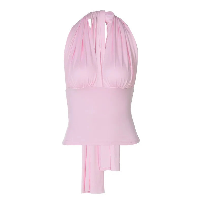 Light Blue Tie Up Deep V Neck Backless Crop Top Summer 2025 Woman Clothing Y2k Streetwear Sexy Tank Tops