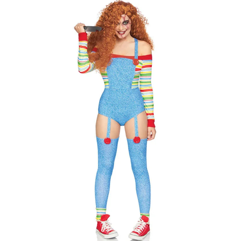 Halloween Costumes for Women Scary Nightmare Killer Doll Wanna Play Movie Character Bodysuit Chucky Doll Costume Set