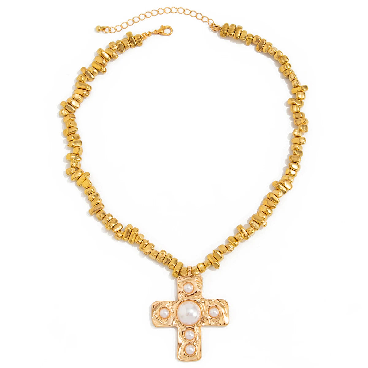 Retro Stylish Inlaid Imitation Pearl Cross Pendant Necklace Woman 2025 Hip Hop Unique Clavicle Chain Punk Party Jewelry