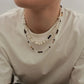 2pcs New Trendy Natural Stone Chain Necklace Set for Men Hip Hop Double Layer Wooden Beaded Choker Jewelry on the Neck