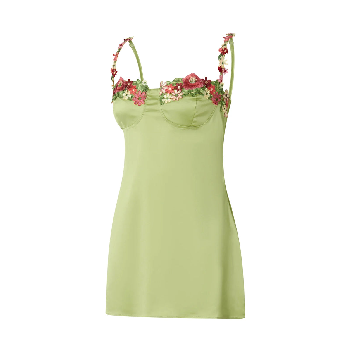 Women's Sexy Satin Party Club Dress 3D Flower Spaghetti Strap Low Cut Backless Mini Dress Slip Floral Trim Cami Dress