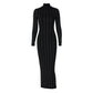 Sparkly Rhinestone Black Long Dresses for Women Sext Winter Party Night Turtleneck Long Sleeve Bodycon Dress
