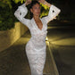 See Through Lace Sexy Deep V Neck Flared Sleeve Long Dresses for Women 2024 Weddings Party White Black Dress