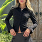 Women Y2k Button Down Shirts Casual Long Sleeve V Neck Collared Slim Fit Crop Top E-Girls Coquette Vintage Blouse