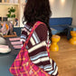 2025 Winter New Arrivals Casual Y2K Cartoon Rabbit Color Block Plaid Tote Bag For Woman