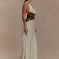 Summer Backless Sexy Maxi Dress Women Gown Patchwork Lace Halter Deep V Neck Sleeveless High Waist Elegant Long Dress