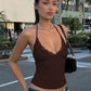 Lace Trim Deep V Neck Crop Top Sexy Tanks & Camis Summer Fashion Woman Clothing Solid Halter Tops