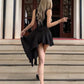 Irregular Hem Dress Women v-Neck Sleeveless Folds Skinny Solid Elegant Prom Party Summer Fashion Chic Mini Bodycon