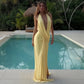 Sexy Deep V Neck Backless Split Maxi Dresses Woman Yellow Black Party Dress Elegant Clothes
