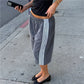 Elastic Drawstring Waist Side Stripes Cropped Seven Pants Women Loose Wide Leg Sweat Jogger Casual Street Bottoms