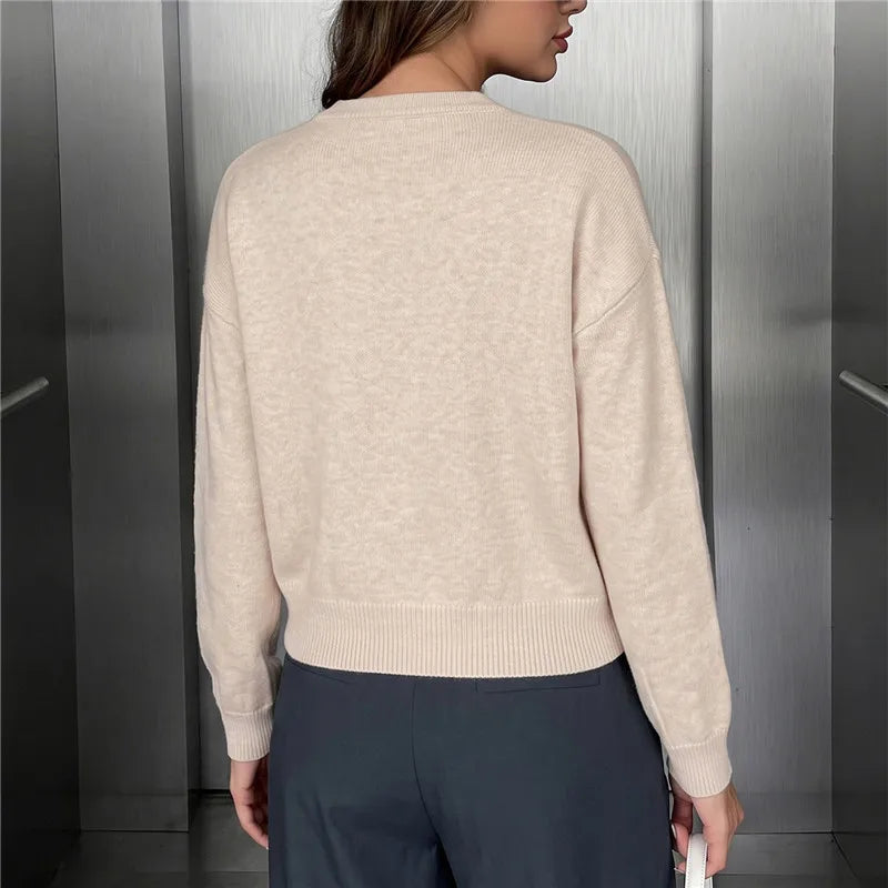 Women Oatmeal Frog Button Knit Cardigan Crew Neck Long Sleeve Sweater Solid Knot Closure Knitwear Fall Winter Streetwear