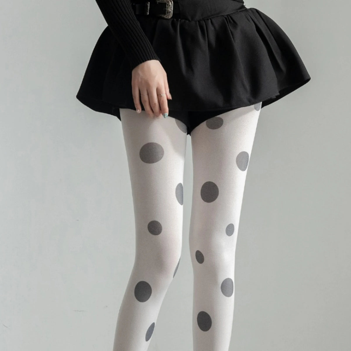 Vintage Big Polka Dot Women Pantyhose Solid White Base Printed Tights Cute Fashion Hosiery For Daily Party Lolita Outfit