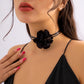 Exaggerated Goth Big Rose Flower Clavicle Chain Necklace for Women Romantic Kpop Adjustable Bowknot Choker Dinner Party Jewelry
