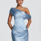 Women Satin Sexy Mini Dress Off Shoulder Draped Corset Bodycon Dress Ruched Wedding Guest Cocktail Party Evening Dress