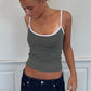 Y2K Color Block Trim Cami Top White Piping Spaghetti Strap Slim Fit Tank Solid Color Casual Streetwear Going Out Tops