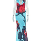 Flower Print Long Dress Women Summer Trend Halter Swing Collar Backless Sleeveless Vacation Fashion Skinny Vestidos