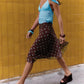 Women Polka Dot Midi Skirt Asymmetric Hem High Waist Ruched Flowy Skirt Y2K Aesthetic Streetwear Summer Beach Skirt